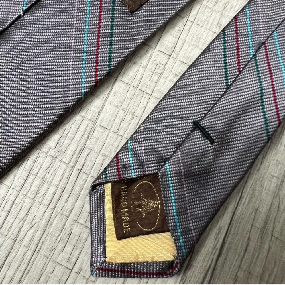 PAUL STUART VINTAGE SILK HANDMADE STRIPED TIE GRAY - Picture 5 of 9